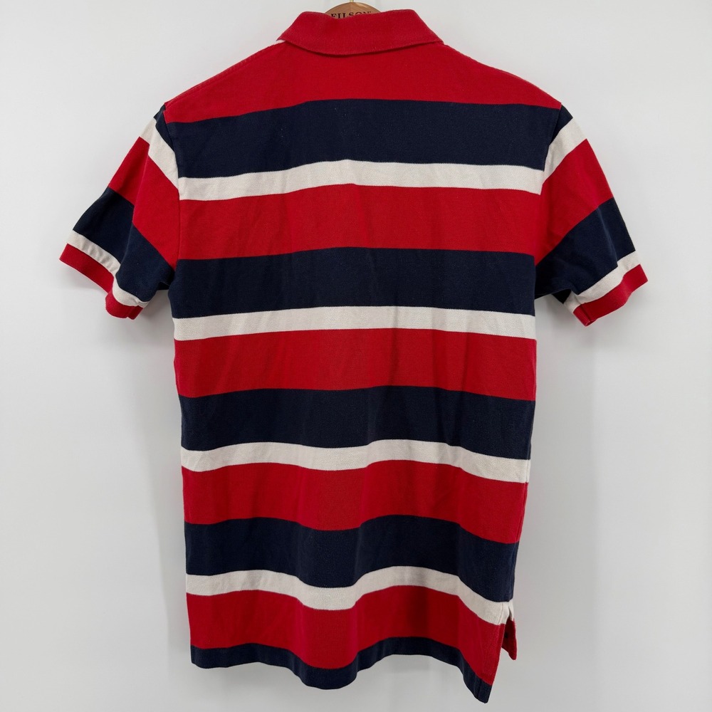 Vintage Polo Ralph Lauren Mens M Striped Short Sleeve Shirt Rugby Red Navy Prep - Picture 5 of 11